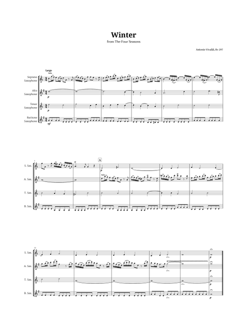 Largo from Winter by Vivaldi for Sax Quartet (Arr. Langanho) - Antonio Vivaldi (Woodwind Ensemble)