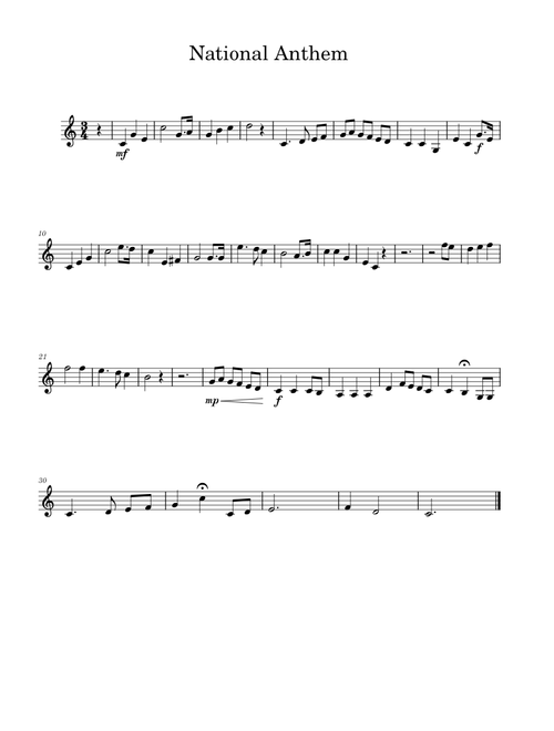 The Star Spangled Banner – John Stafford Smith National Anthem Bass Clarinet