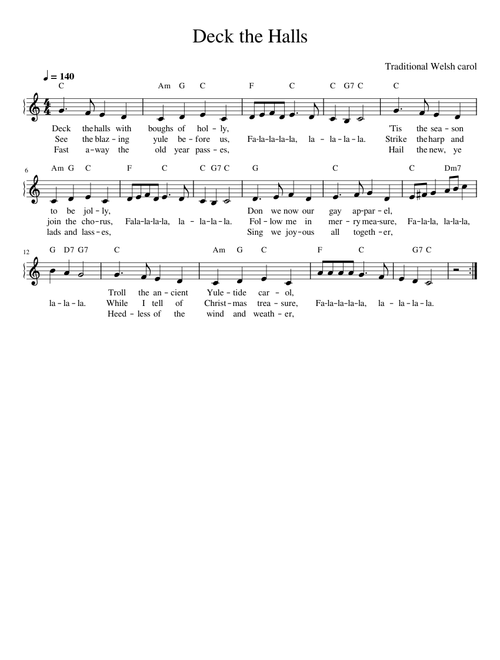 Deck the halls – Misc Christmas (Lead Sheet - Melody, Chords and Lyrics)