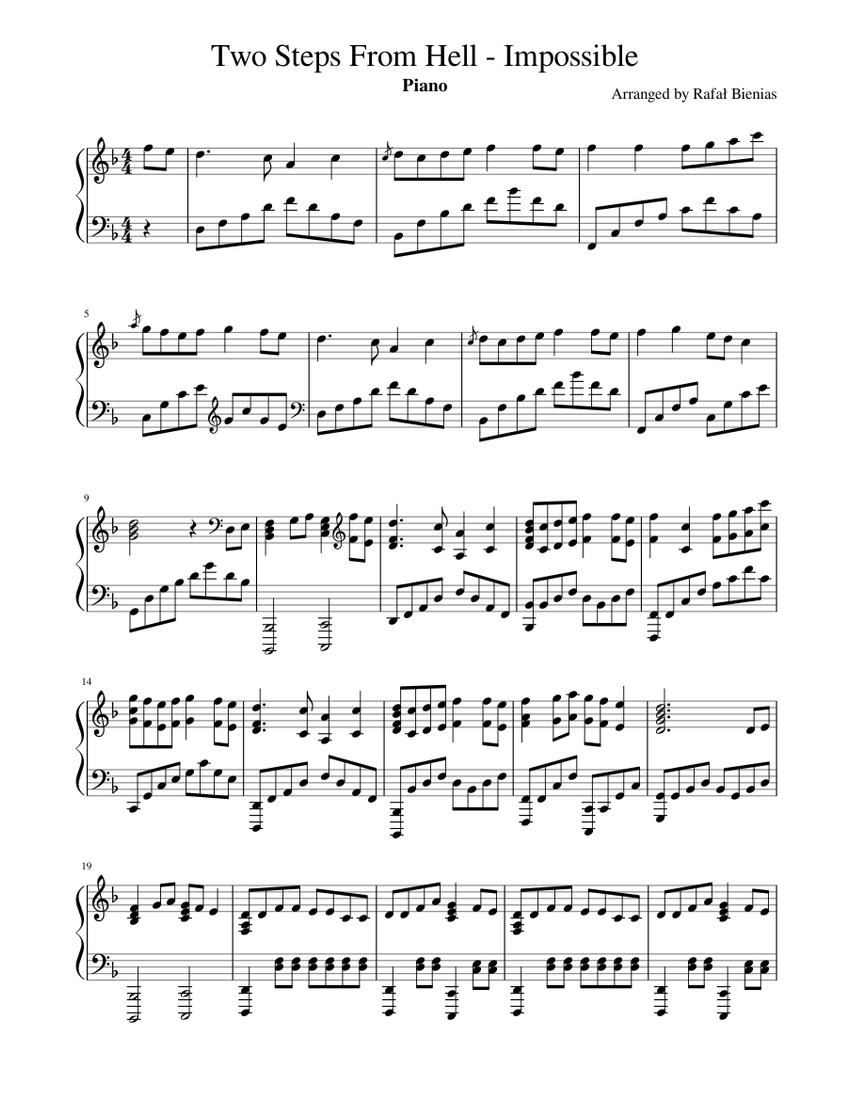 Two Steps From Hell - Impossible - Piano Sheet music for