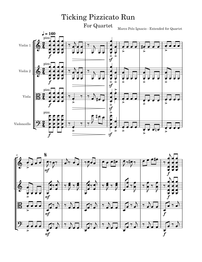 Ticking pizzicato run marco polo c ignacio quartet sheet music for