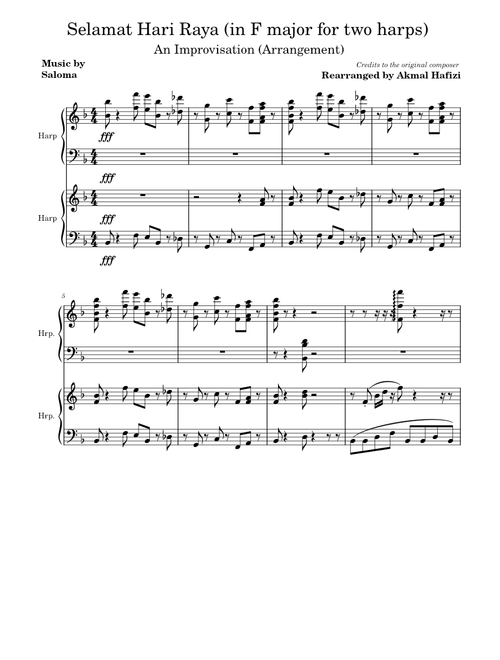 Selamat Hari Raya  in F major for two harps - Saloma