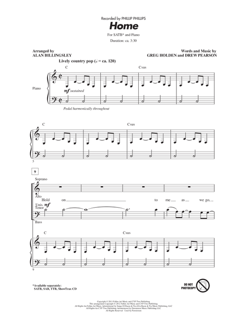 Home (arr. Alan Billingsley) - Phillip Phillips (Choral, SATB)
