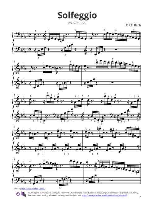 Solfeggio W117/2; H220 (Arr. Jane Stavrinoudis) - CPE Bach (Piano Solo)