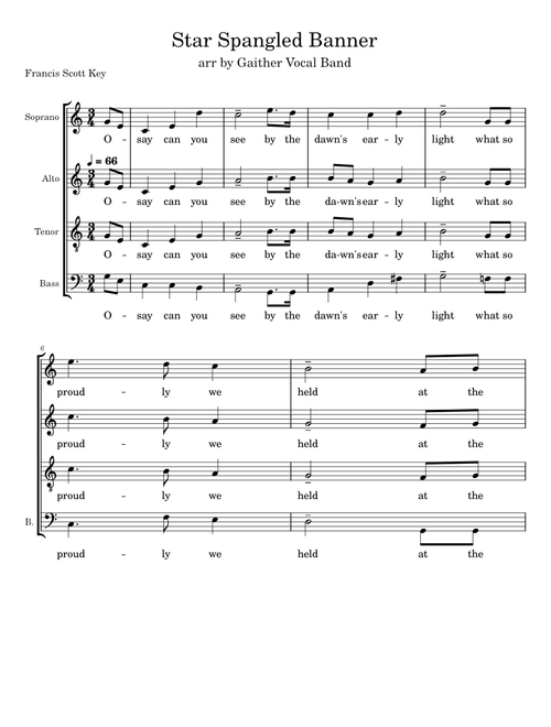 Gaither Vocal Band Version SATB Star Spangled Banner (National Anthem United States of America)