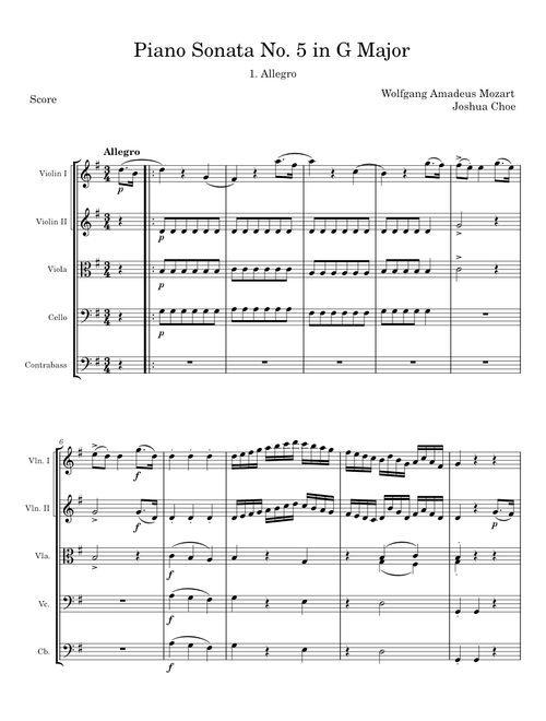 Piano Sonata No. 5 in G Major, Movement 2 - Wolfgang Amadeus Mozart