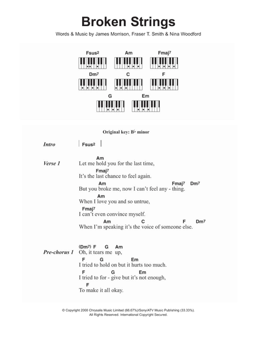 Broken Strings - James Morrison featuring Nelly Furtado, James Morrison (Piano Chords-Lyrics)