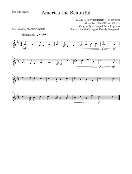 America the Beautiful - Samuel A. Ward (for Bb Clarinet)