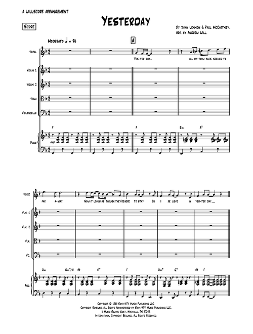 Yesterday (Arr. Andrew Will) - Adam Levine & Tony Lucca (Small Ensemble)
