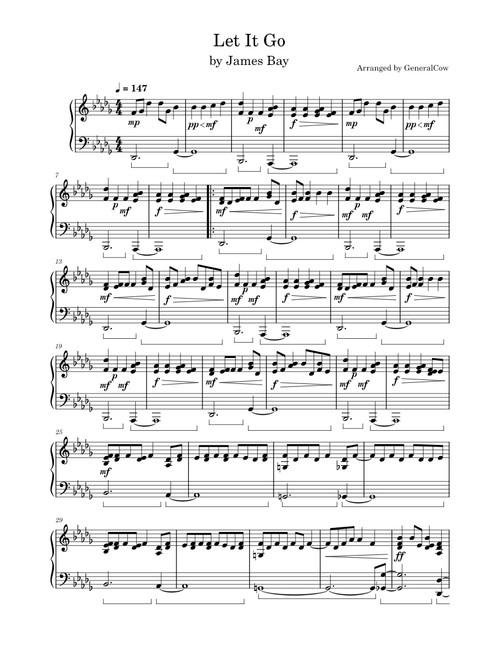 Let it go – James Bay (Piano Solo)