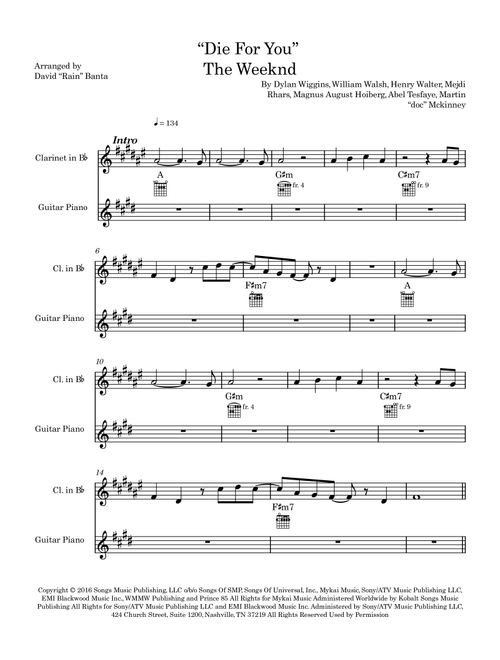 Die For You (Arr. David "Rain" Banta) - The Weeknd (Clarinet Solo)