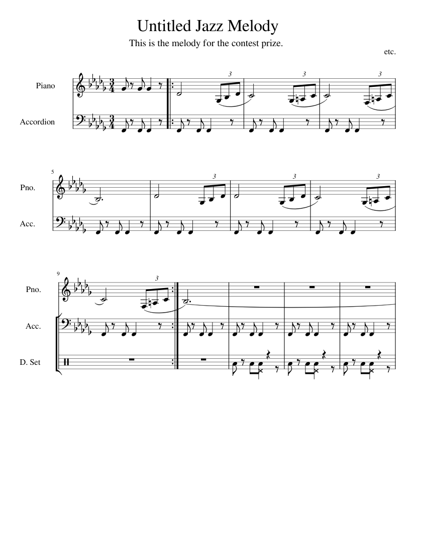 Untitled Jazz Melody Sheet music for Piano, Accordion, Mellophone