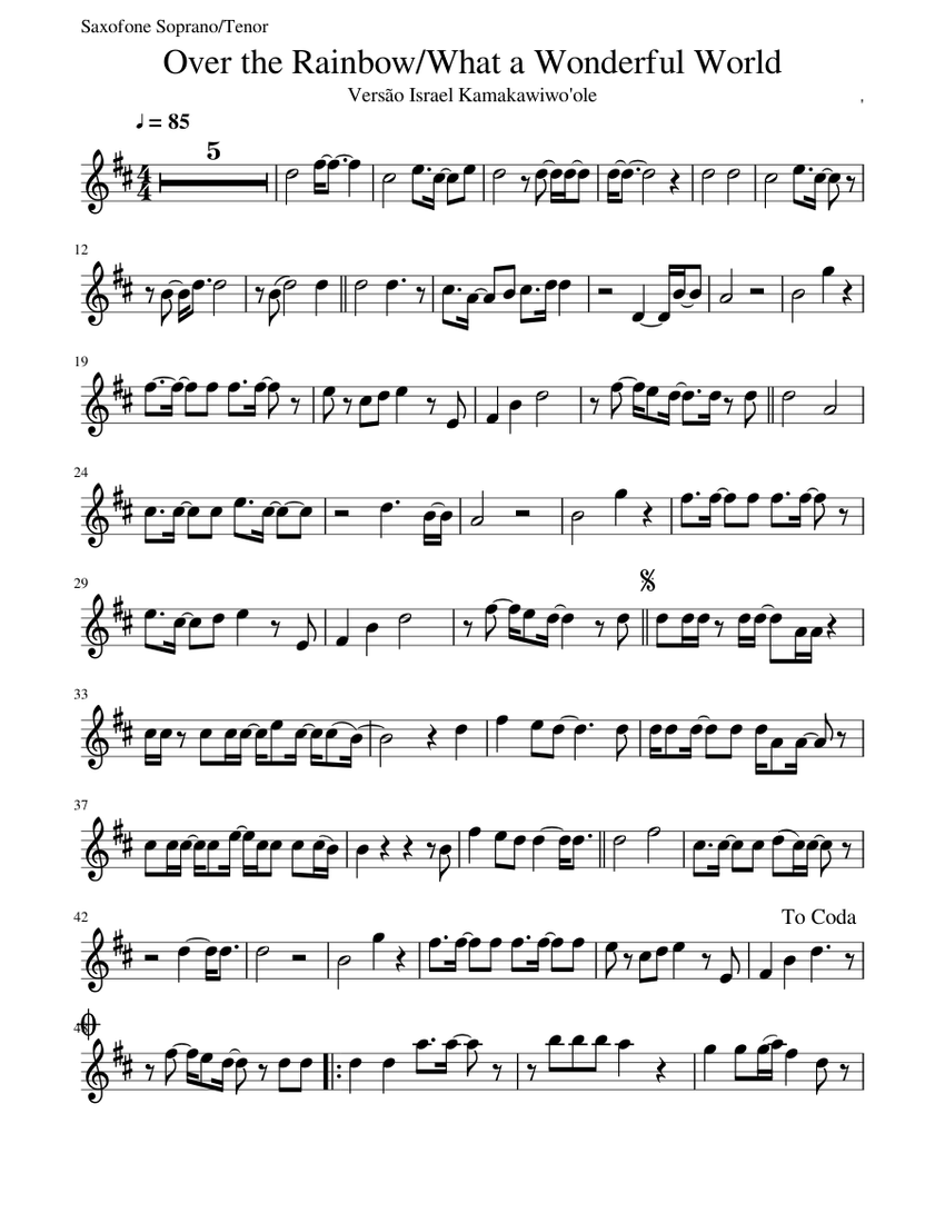 Somewhere over the rainbow saxophone sheet music 2025
