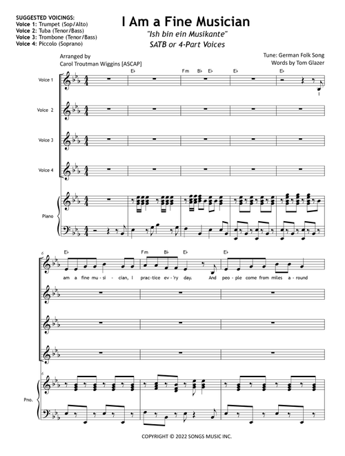 I Am A Fine Musician (Arr. Carol Troutman Wiggins) - Tom Glazer (Choral, 4-Part)