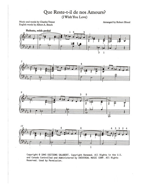 Que Reste-T-Il De Nos Amours (I Wish You Love) (Arr. Robert Blond) - Charles Trenet, Albert Beach (Piano Solo)