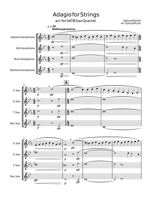 Adagio for Strings - Samuel Barber (SATB Sax Quartet)