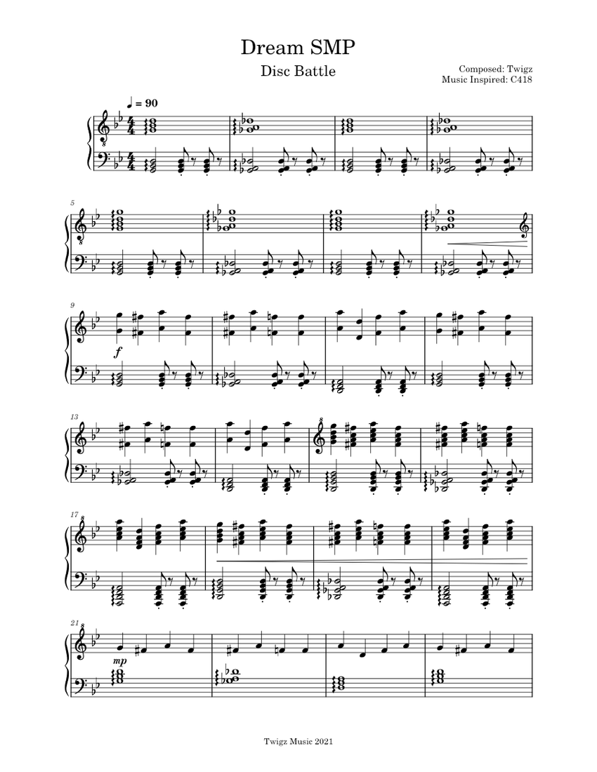 Dream SMP | Disc Battle Sheet music for Piano (Solo) Easy | Musescore.com