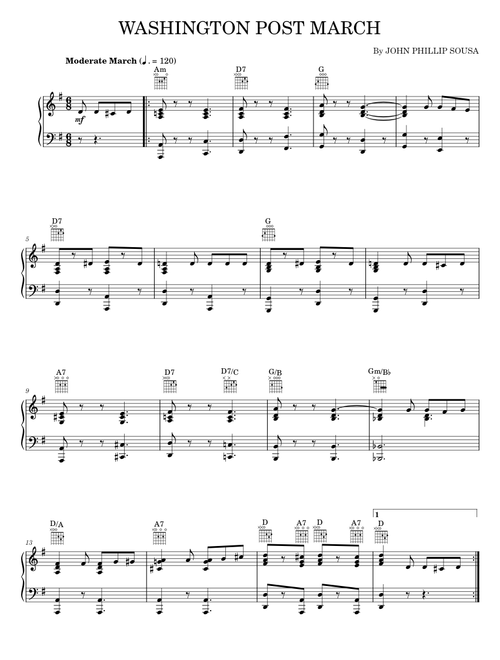 The Washington Post March - John Philip Sousa (Piano-Vocal-Guitar)