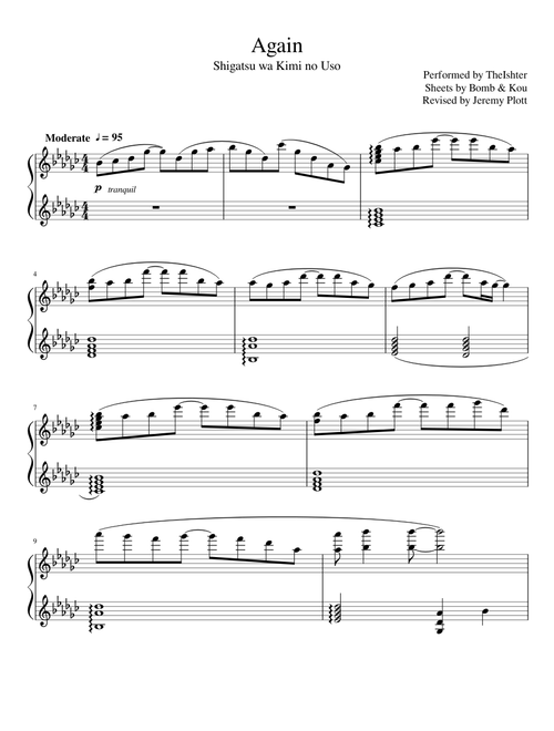 Again | Your Lie in April | TheIshter Sheet Music | Full Sheets - Re-Done