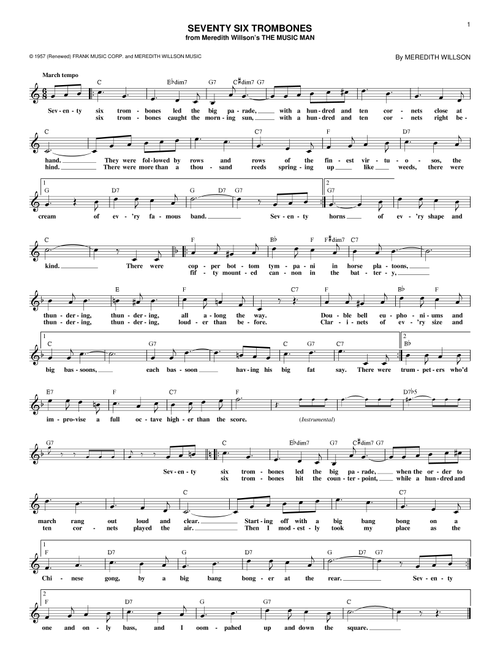 Seventy Six Trombones - Meredith Willson (Lead Sheet - Fake Book)
