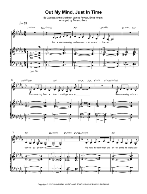 Out My Mind, Just In Time (Arr. Tunescribers) - Georgia Anne Muldrow, Erica Wright, James Poyser (Piano Vocal)