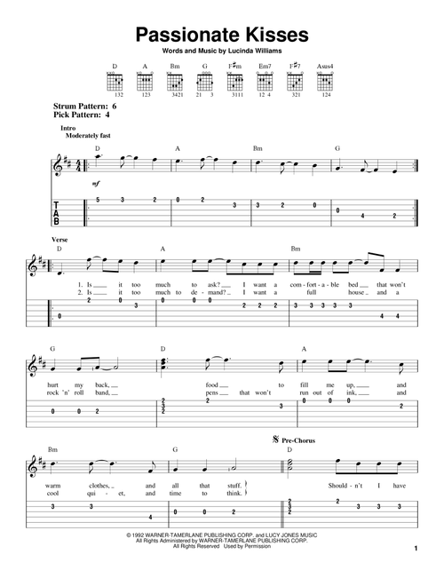 Passionate Kisses - Mary Chapin Carpenter (Easy Guitar with TAB)