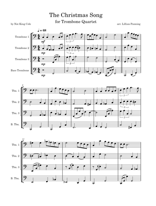 The Christmas Song (Chestnuts Roasting on an Open Fire) for trombone quartet