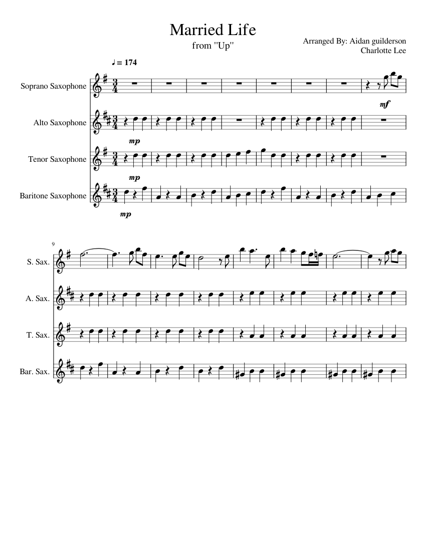 Married Life Sax Quartet Sheet music for Saxophone alto, Saxophone