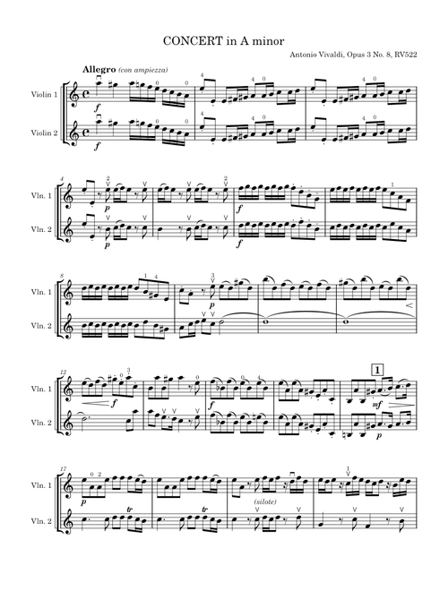Concerto for 2 Violins in A Minor Op.3 No.8 RV522 – Antonio Vivaldi