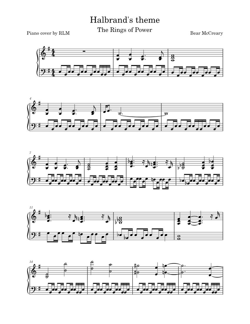 Halbrand – Bear McCreary – The Rings of Power piano cover Sheet music for  Piano (Solo) | Musescore.com