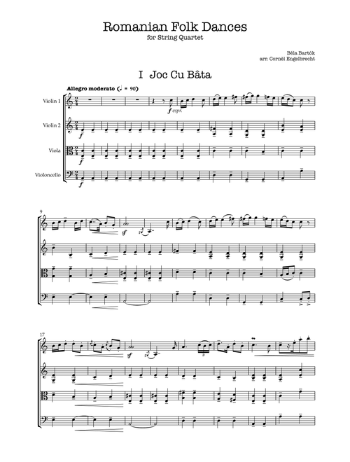 Romanian Folk Dances (String Quartet arr.) (Arr. Cornèl Engelbrecht) - Béla Bartók (String Quartet)