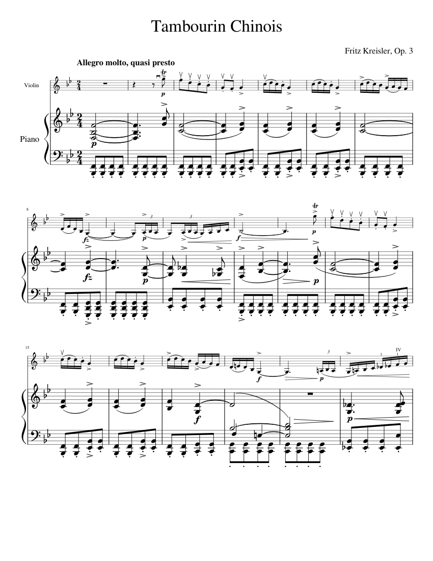 Tambourin Chinois by Fritz Kreisler Sheet music for Piano, Violin (Solo