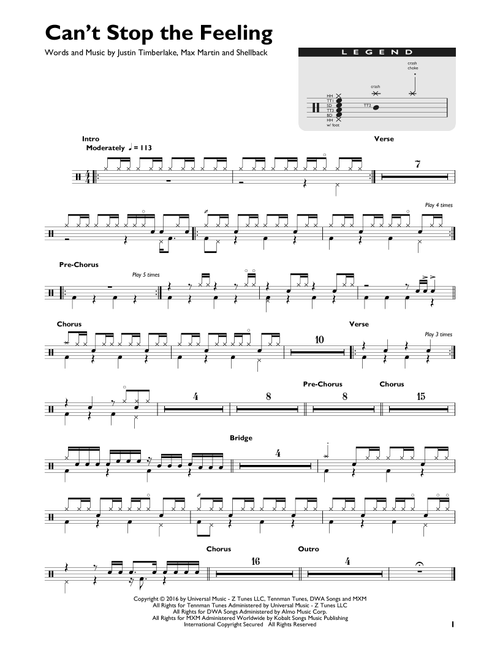 Can't Stop The Feeling! - Justin Timberlake (Drum Chart)