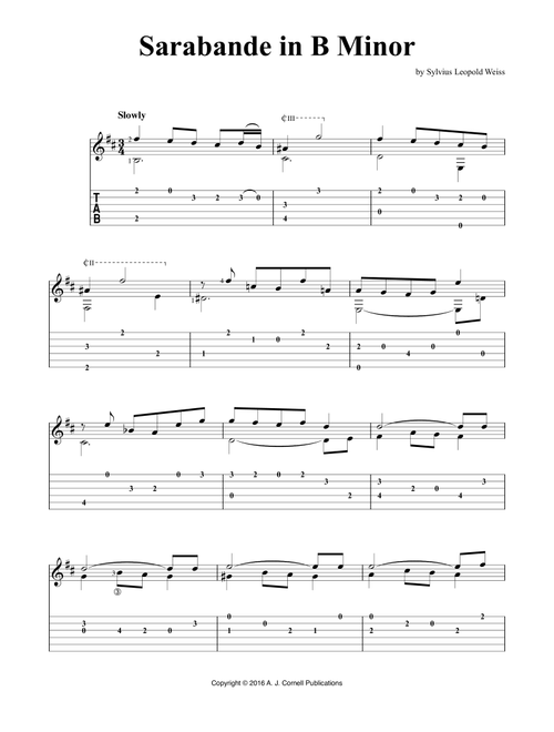 Sarabande in B Minor (Arr. Mark Phillips) - Sylvius Leopold Weiss (Guitar Tab)