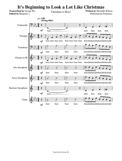 It's Beginning To Look A Lot Like Christmas for Mixed Ensemble/Chamber Orchestra – Pentatonix