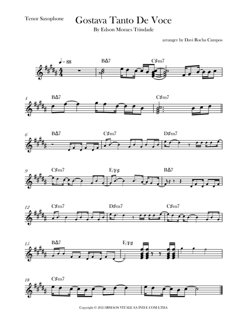 Gostava Tanto De Voce (Arr. Davi Rocha Campos) - Tim Maia (Tenor Sax Solo)