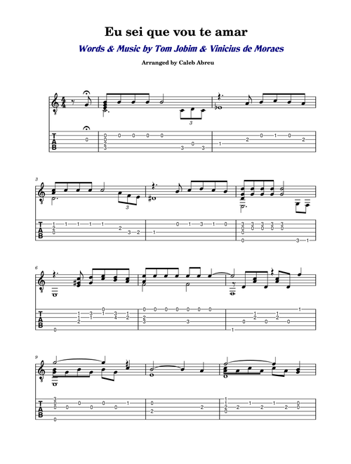 Eu Sei Que Vou Te Amar (Arr. Caleb Abreu) - Tom Jobim & Vinicius de Moraes (Solo Guitar)