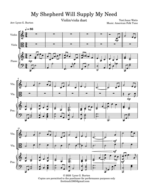 My Shepherd Will Supply My Need (Arr. Lynn G. Burton) - Isaac Watts/American folk tune (Instrumental Duet and Piano)
