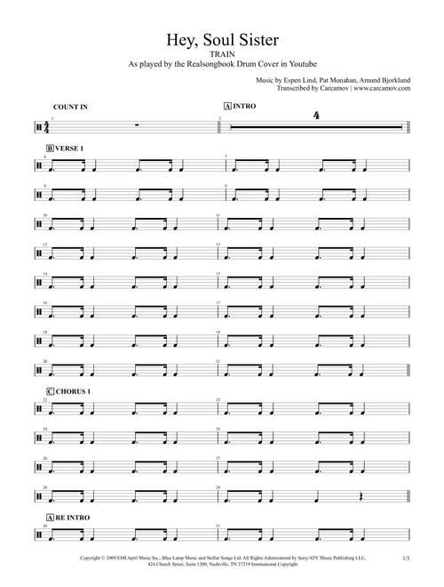 Hey, Soul Sister (Arr. Realsongbook) - Train (Drums)