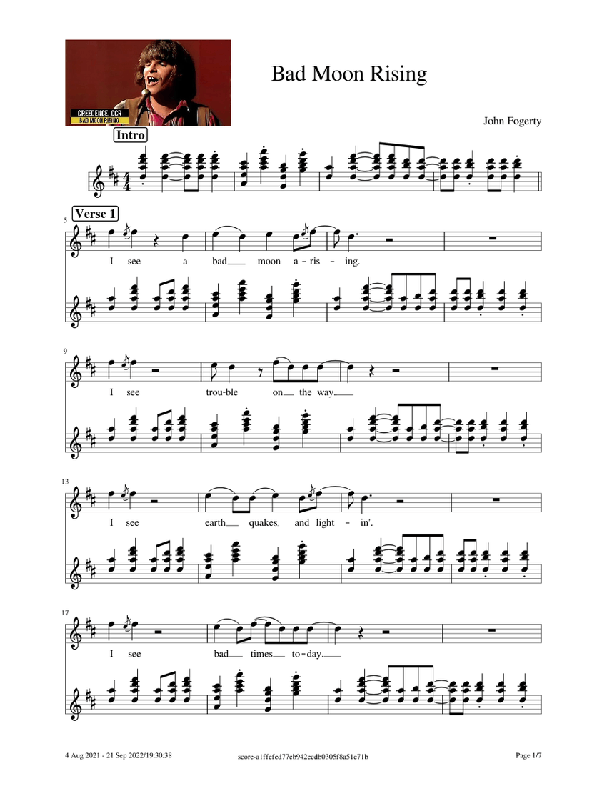Bad moon rising – Creedence Clearwater Revival Sheet Music for Guitar ...