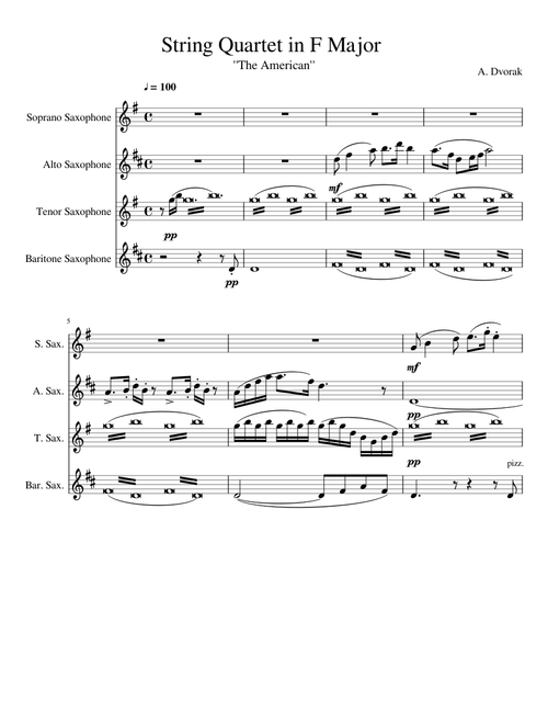 Dvorak String Quartet in F Major "American" for Sax Quartet