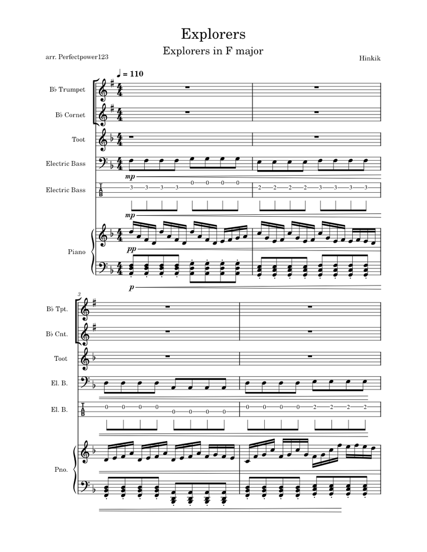 Explorers Hinkik Sheet music for Piano, Flute, Trumpet in b
