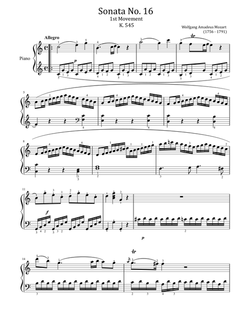 Sonata No. 16 - 1st Movement - K. 545 - Mozart - With Finger (Arr. poon) - Wolfgang Amadeus Mozart (Piano Solo)