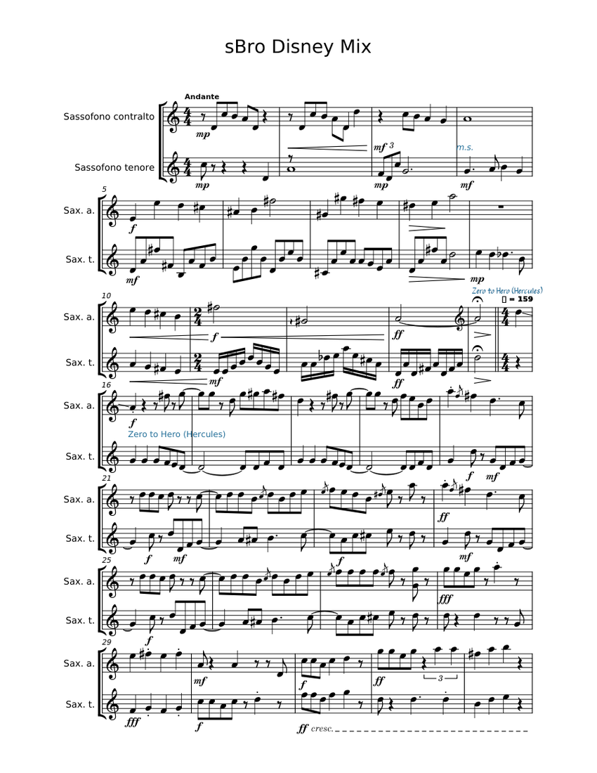 Disney Mix Sheet music for Saxophone alto, Saxophone tenor (Woodwind
