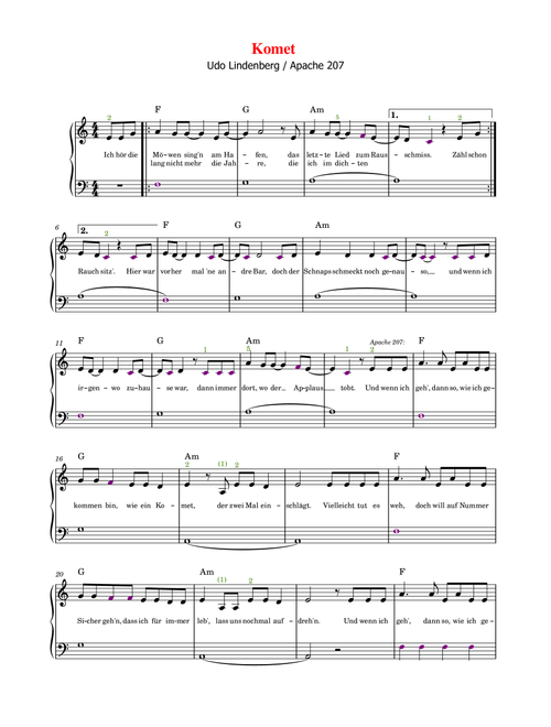 Komet (Arr. Barbara Schütze) - Apache 207 (Easy Piano)