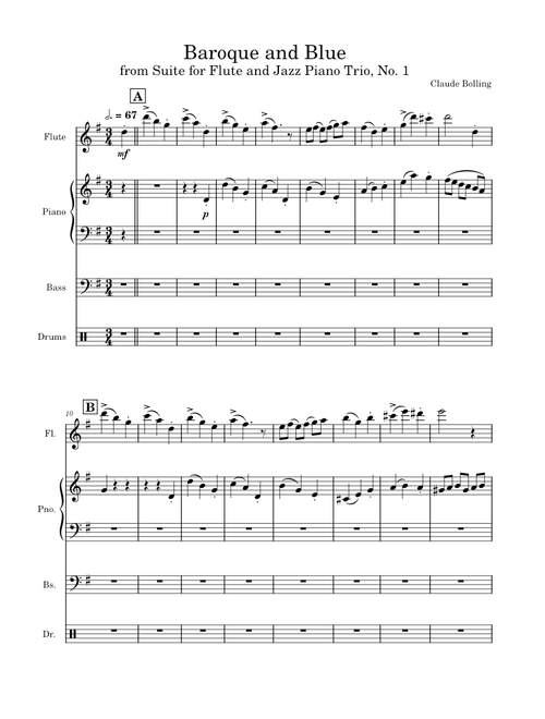 ボリング　フルートとジャズ・ピアノトリオのための組曲、ジャズ組曲　第１番楽譜 クロード・ボリング - フルートとジャズ・ピアノ・トリオのため