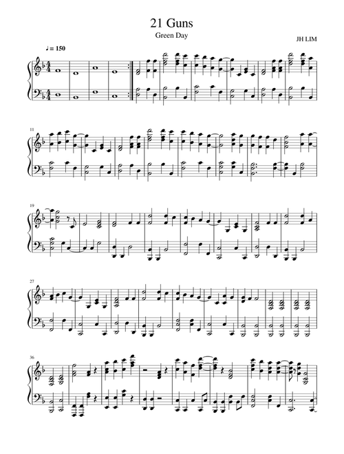 21 Guns (Live version) Piano Arrangement