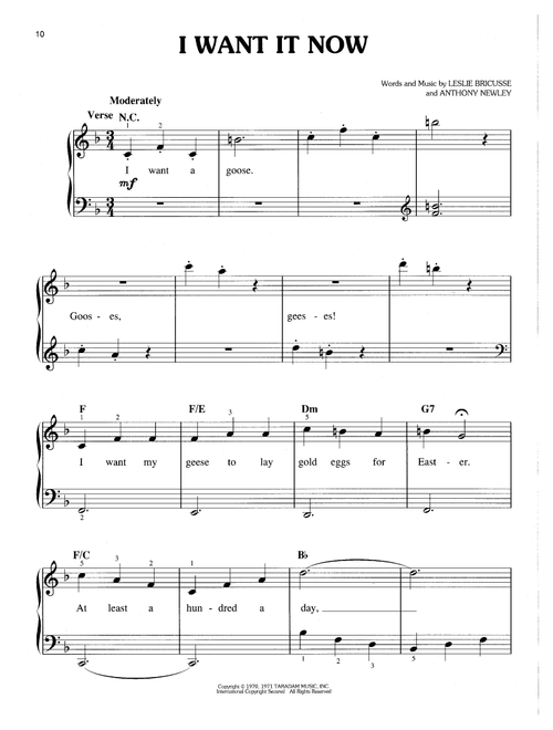 I Want It Now (from Willy Wonka & The Chocolate Factory) (Arr. Sam Holland) - Leslie Bricusse & Anthony Newley, Anthony Newley, Leslie Bricusse (Easy Piano)