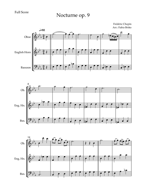Nocturne Op.9 No. 2 (Frédéric Chopin) for Woodwind Trio (Arr. Fabio Britto) (Woodwind Ensemble)