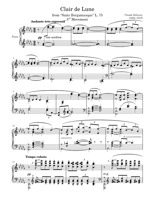 Clair de Lune – Debussy sheet music arranged by ClassicMan for Solo